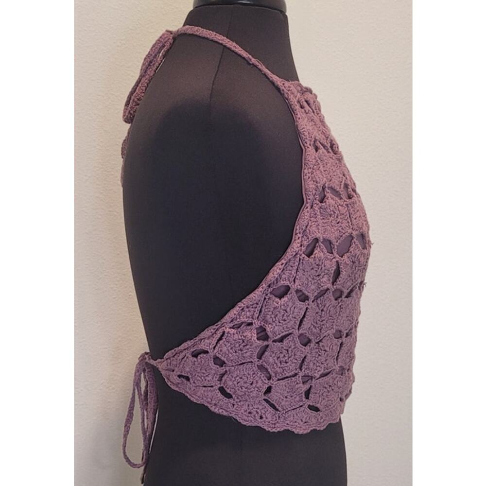 Lilac Mandala Crochet Halter Crop Top XL Boho Fairycore Festival - Picture 2 of 8